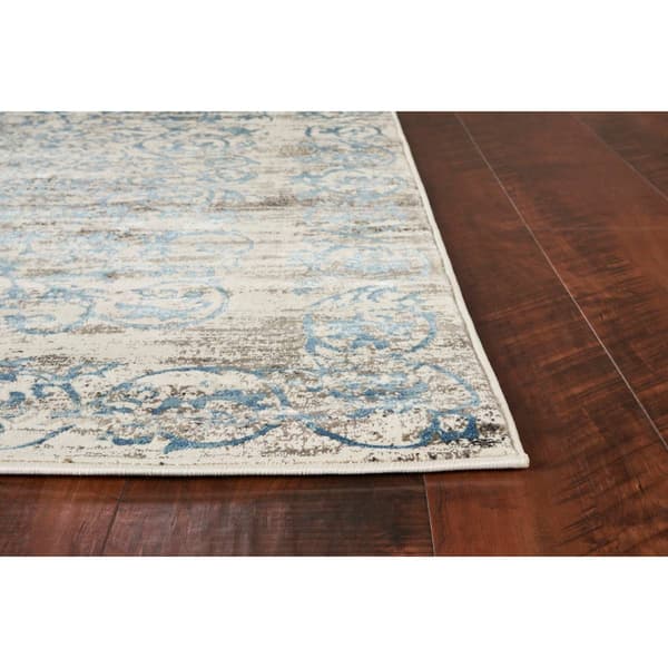 KAS Crete Ivory Blue Courtyard 7ft. Runner