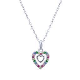 Kids Double Heart Halo Rainbow Pendant Necklace
