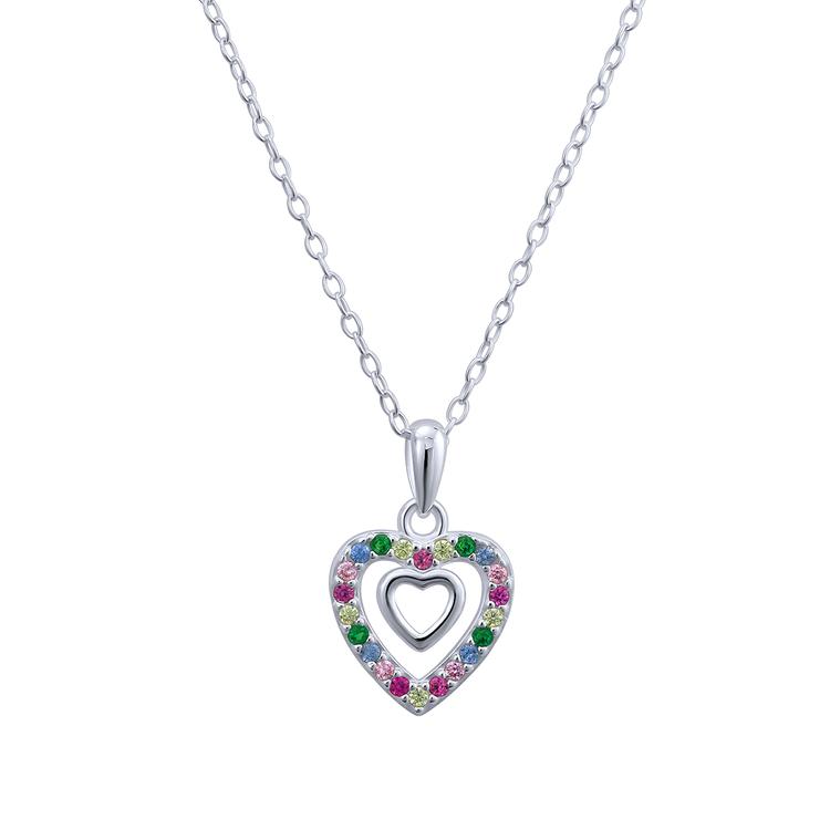 Kids Double Heart Halo Rainbow Pendant Necklace