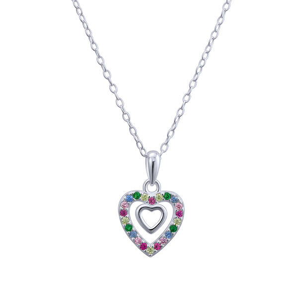 Kids Double Heart Halo Rainbow Pendant Necklace - image 
