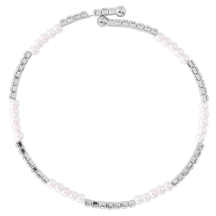 Athra Fine Silver-Plated Simulated White Pearl & Crystal Bracelet