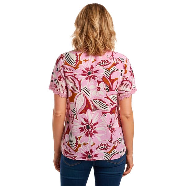 Womens Como Black Short Sleeve Tie Neck Floral Blouse