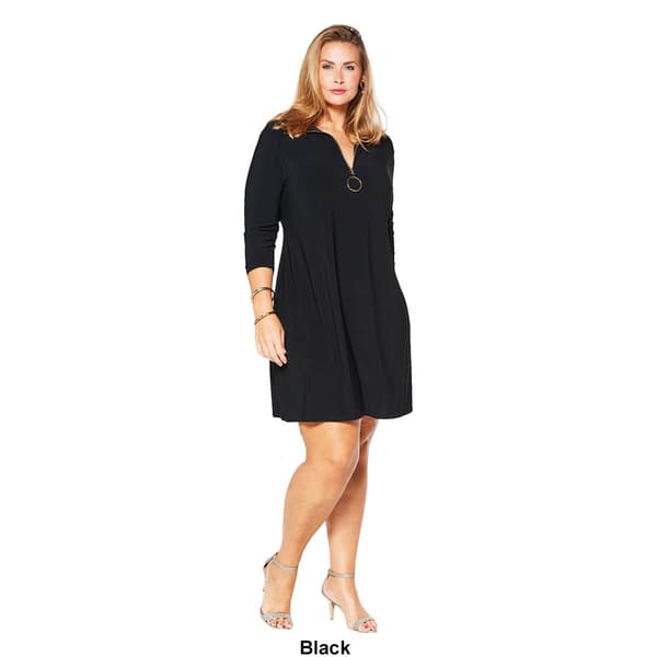 Plus Size MSK 3/4 Sleeve Half Zip Swing A-Line Dress