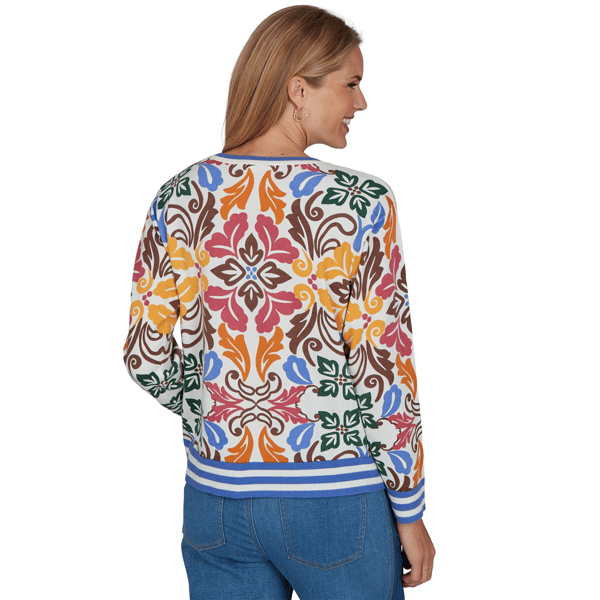Womens Ruby Rd. Game of Luxe Floral Damask Sweater
