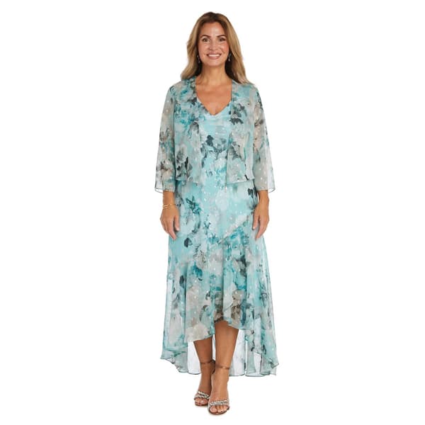 Plus Size R&amp;M Richards Metallic Clip Dot Chiffon Jacket Dress