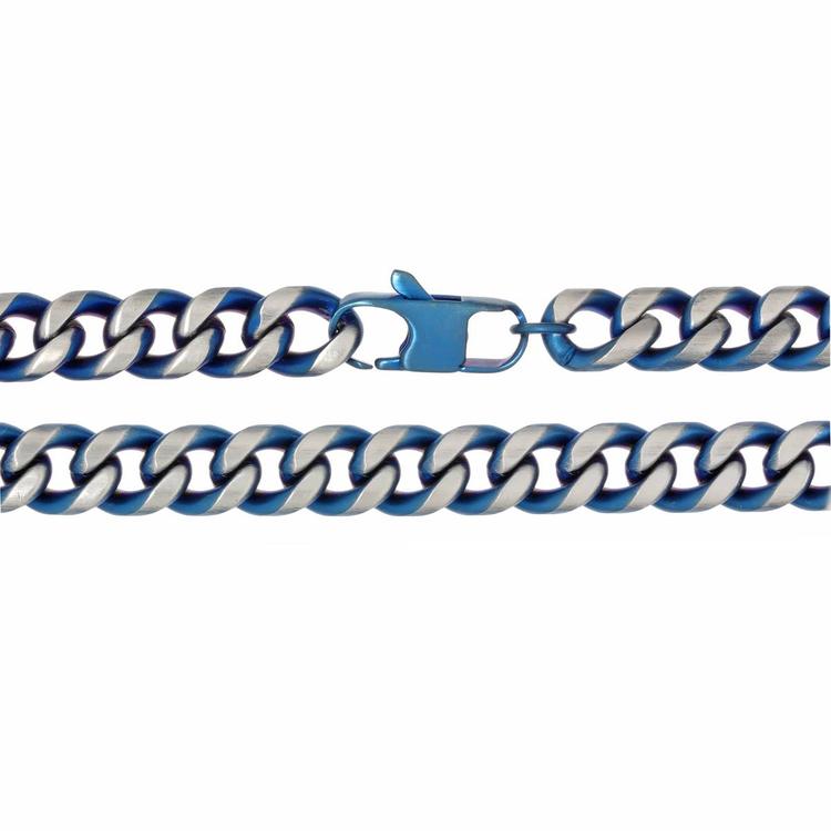 Mens Lynx Stainless Steel Blue Ion-Plated Foxtail Chain Necklace
