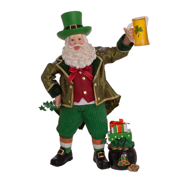 Kurt S. Adler 12in. Musical Irish Santa Figurine - image 