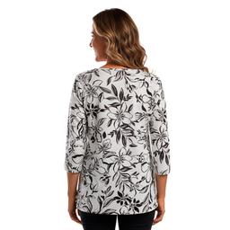 Womens Emily Daniels 3/4 Sleeve Texture Round Neck Floral Blouse