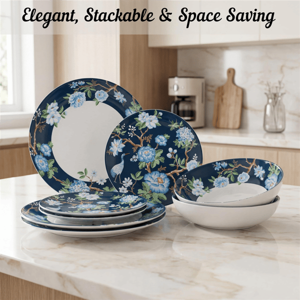 222 Fifth Nightingale 12pc Blue Florals Porcelain Dinnerware Set