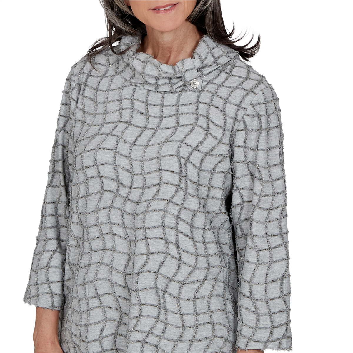 Womens Alfred Dunner Vail Feather Yarn Cowl Neck Blouse