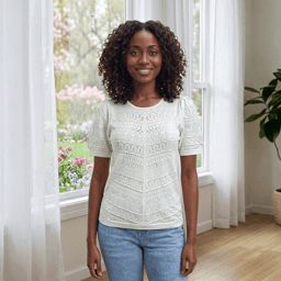 Womens Draper James Short Sleeve Mixed Stitch Sweater
