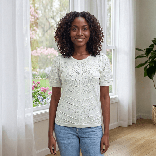 Womens Draper James Short Sleeve Mixed Stitch Sweater