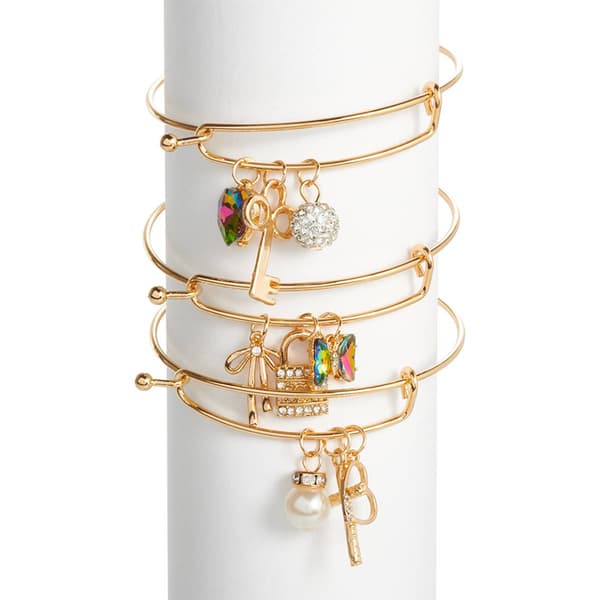 Ashley 3pc. Cross/Lock/Key/Heart/Pearl/Fireball Charms Bangle - image 