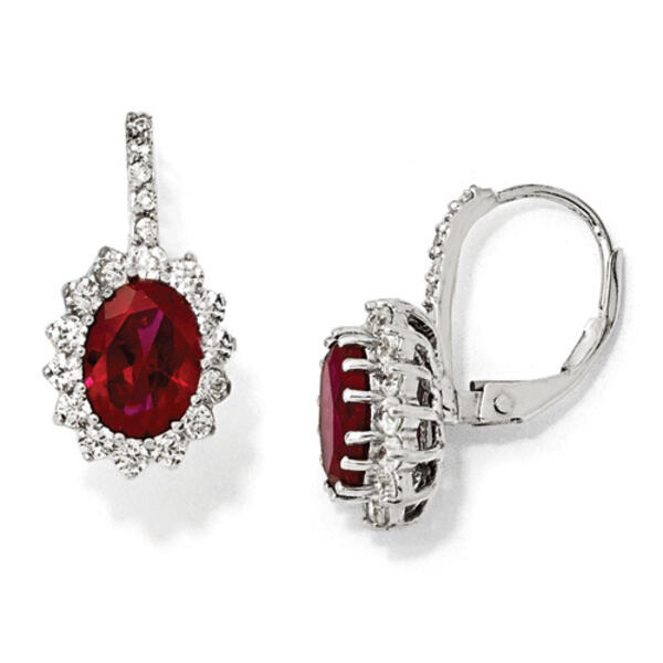 Sterling Silver & Ruby Lever Back Earrings - image 