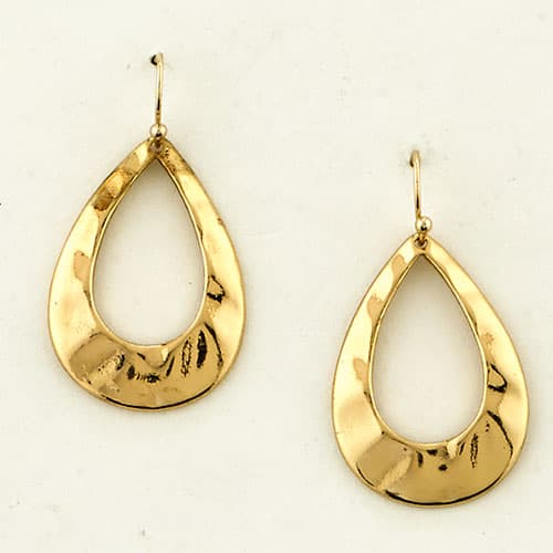 Nickel Free Gold Tone Hammered Teardrop Earrings - image 