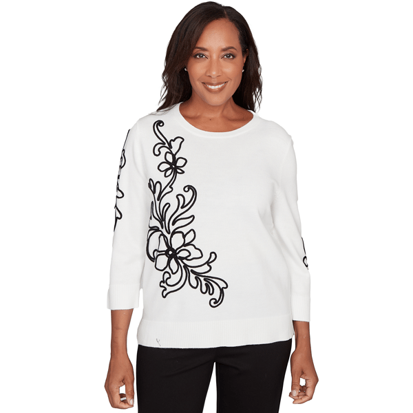 Womens Alfred Dunner Barcelona Floral Embroidery Knit Sweater - image 