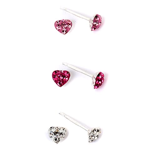 Kids sterling Silver Set of 3 Crystal Earrings - image 