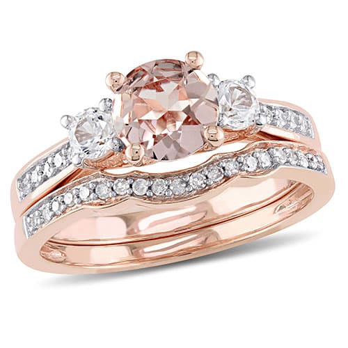 Gemstone Classics™ 10kt. Rose Gold 1/7ctw. Bridal Ring Set