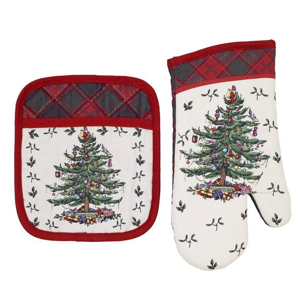 Spode&#40;R&#41; Christmas Tree Tartan Pot Holder/Oven Mitt Set - image 
