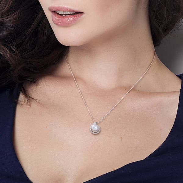 Gemstone Classics&#8482; Pearl & Diamond Halo Pendant