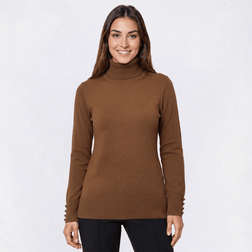 Womens Retrology Long Button Sleeve Turtleneck Sweater