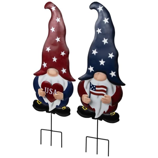 Northlight Seasonal USA Patriotic Gnome Garden Stakes - Set of 2