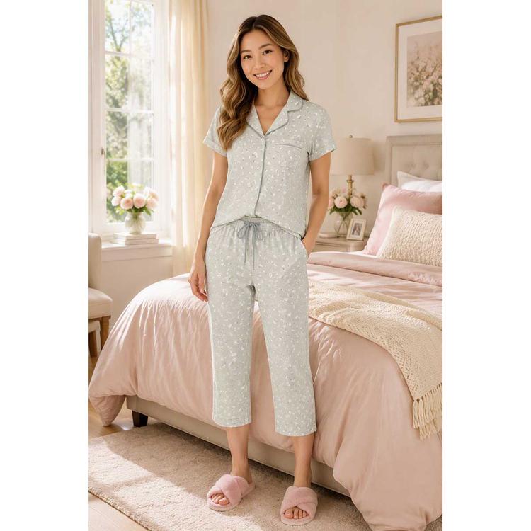 Womens Laura Ashley(R) Short Sleeve Small Ditsy Floral Pajama Set