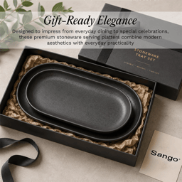 Sango Anderson Black Large Ceramic Serving Platters - Set of 2