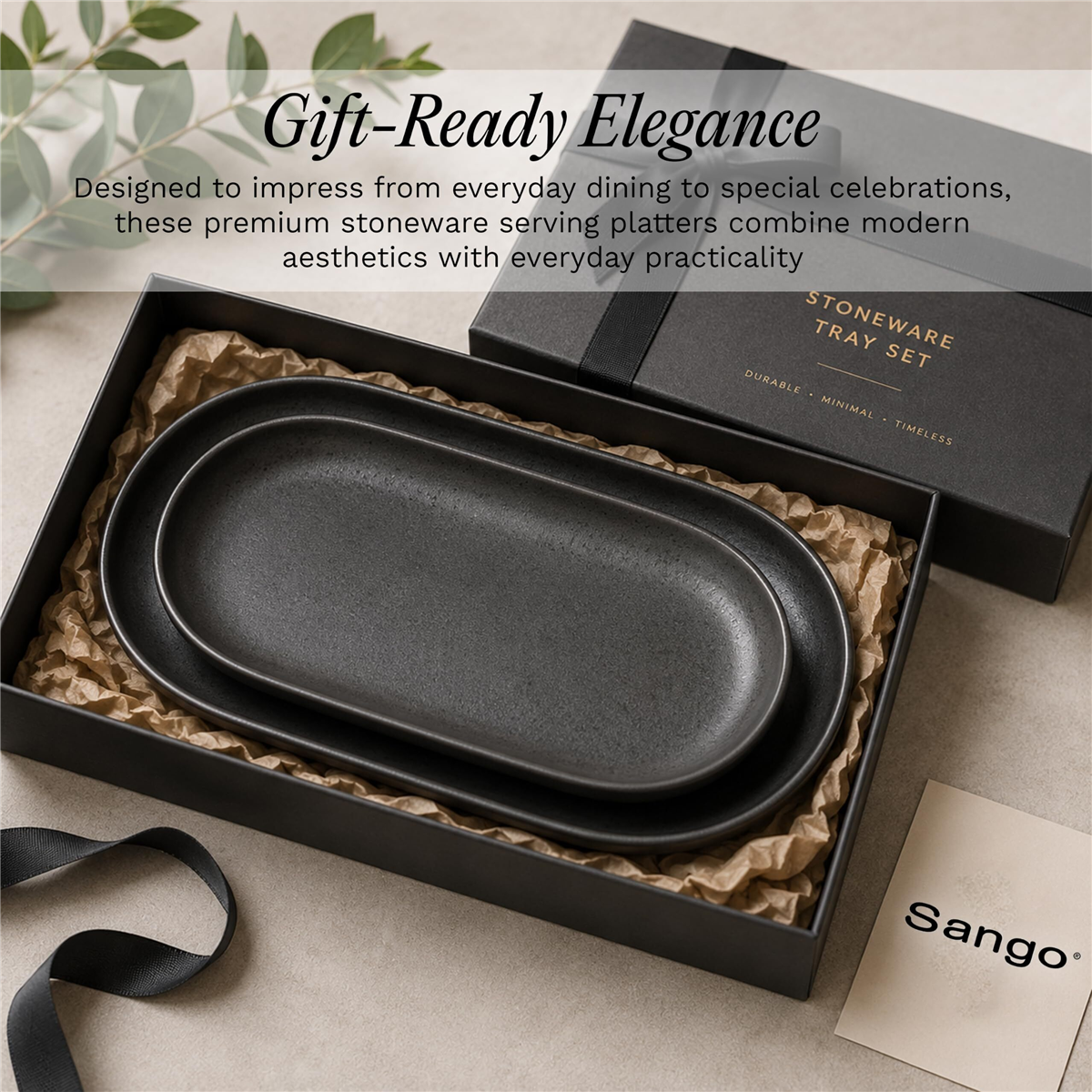 Sango Anderson Black Large Ceramic Serving Platters - Set of 2