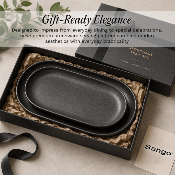 Sango Anderson Black Large Ceramic Serving Platters - Set of 2