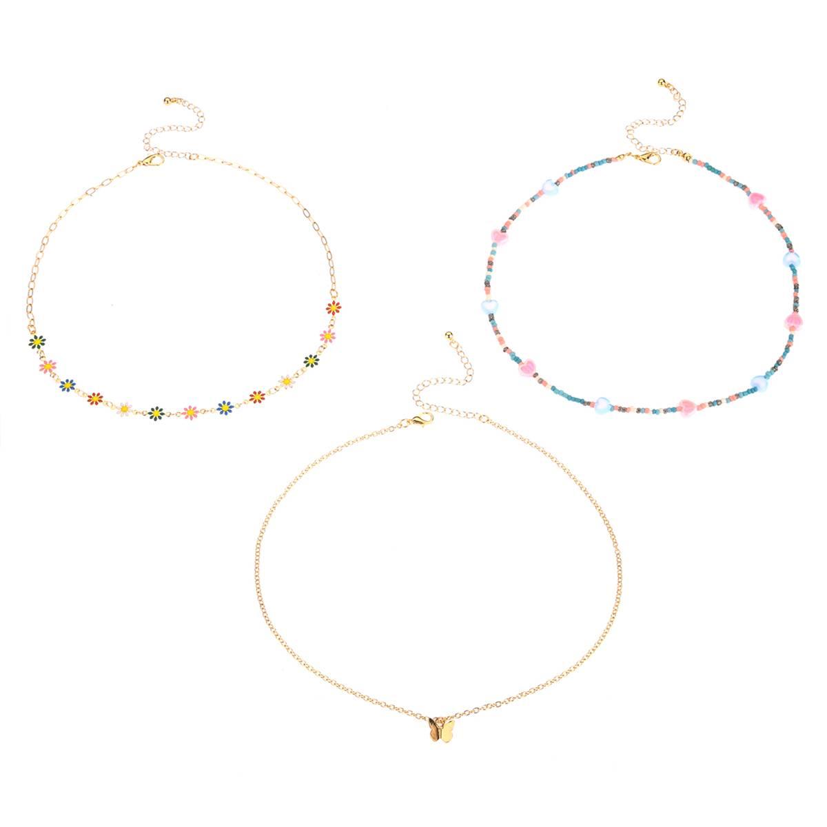 Ashley Trio Gold-Tone Heart & Flower Multi-Color Choker Set