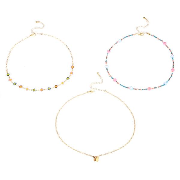 Ashley Trio Gold-Tone Heart & Flower Multi-Color Choker Set - image 