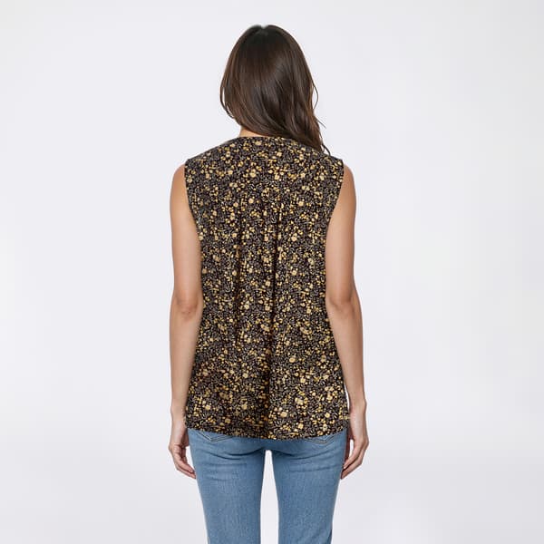 Petite Napa Valley Sleeveless Ditsy Floral Pleat Henley Blouse