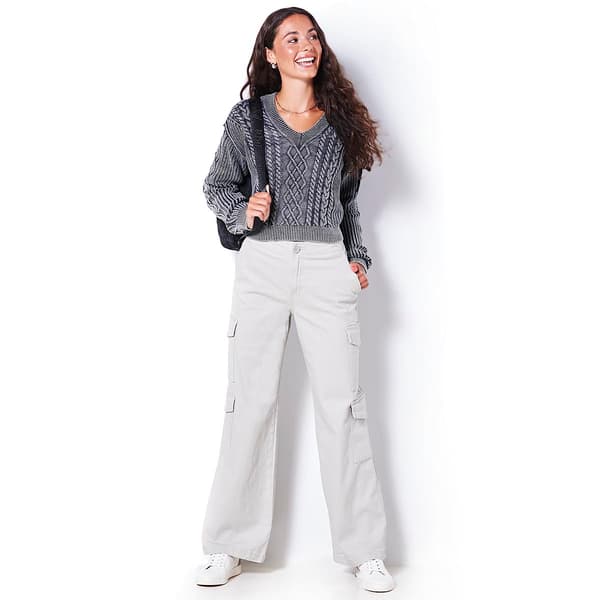 Juniors No Comment Onyx Mineral Washed Cable Knit Sweater