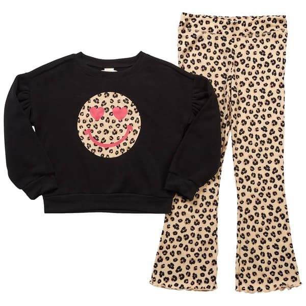 Girls &#40;7-12&#41; Derek Heart Leopard Sweatshirt & Flare Leggings Set - image 