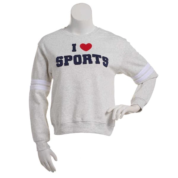 Juniors Plus No Comment Striped Sleeve I Love Sports Sweatshirt