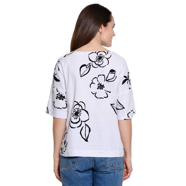 Womens Ali Miles Elbow Sleeve V Neck Floral Blouse