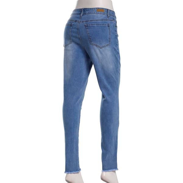 Womens Bleu Denim 5 Pocket Asymmetrical Hem Skinny Jeans