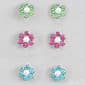 Kids Set of 3 Sterling Silver Crystal Flower Earrings - image 1