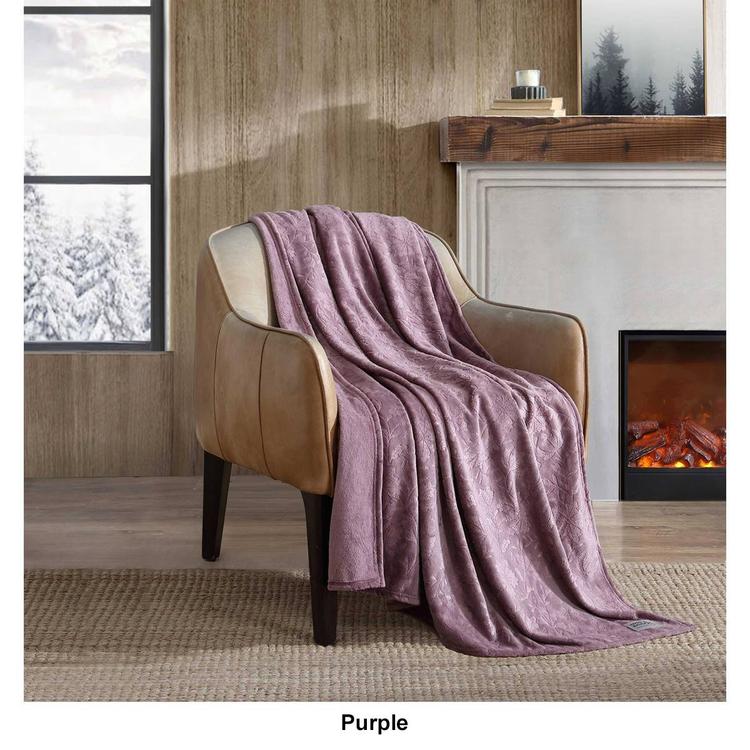 Eddie Bauer Woodblock Floral Plush-Fleece Throw
