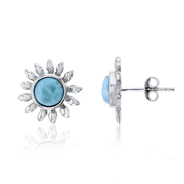 Gemstones Classics(tm) Silver & Larimar Sunflower Earrings - image 