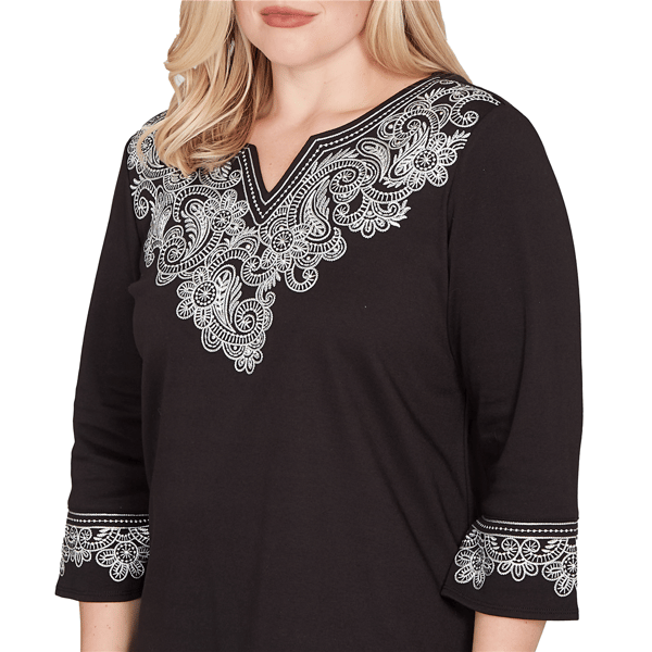 Petite Alfred Dunner Barcelona Paisley Split Neck Blouse