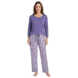 Petite IZOD(R) 3/4 Sleeve Solid Tee & Flowers Pants Pajama Set