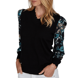Womens Emaline Feminine Mystique Long Floral Sleeve Sweater