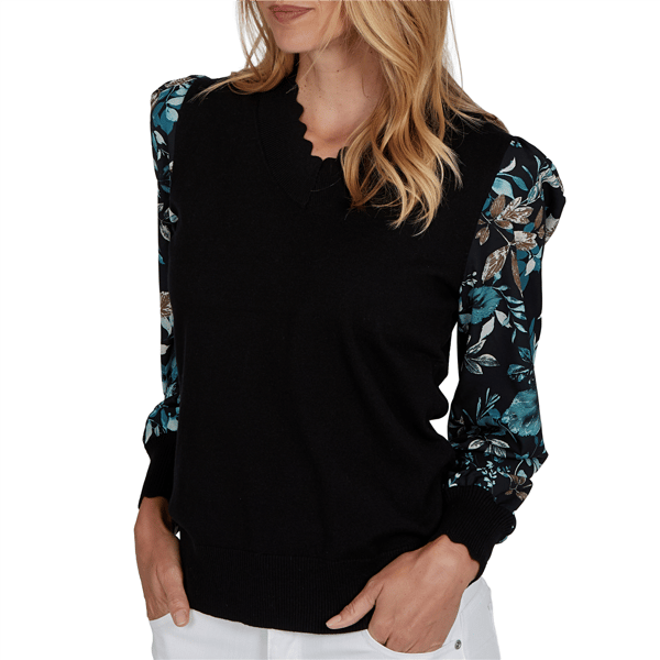 Womens Emaline Feminine Mystique Long Floral Sleeve Sweater
