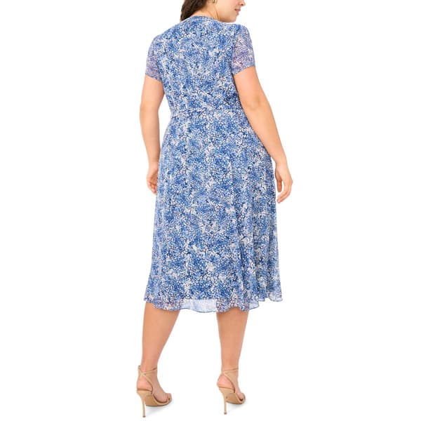 Plus Size MSK Short Sleeve Chiffon Pintuck Midi Dress