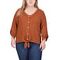 Plus Size NY Collection Solid Rib Knit Button Tie Front Top - image 1