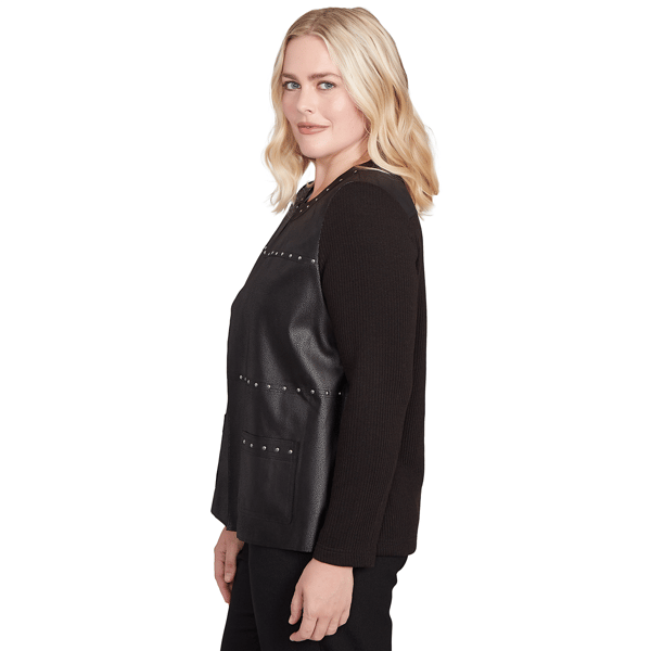Womens Alfred Dunner Business As Usual Faux Leather Sweater