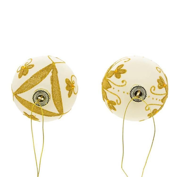Kurt Adler 80mm White Balls w/ Gold Beads 6pc. Set