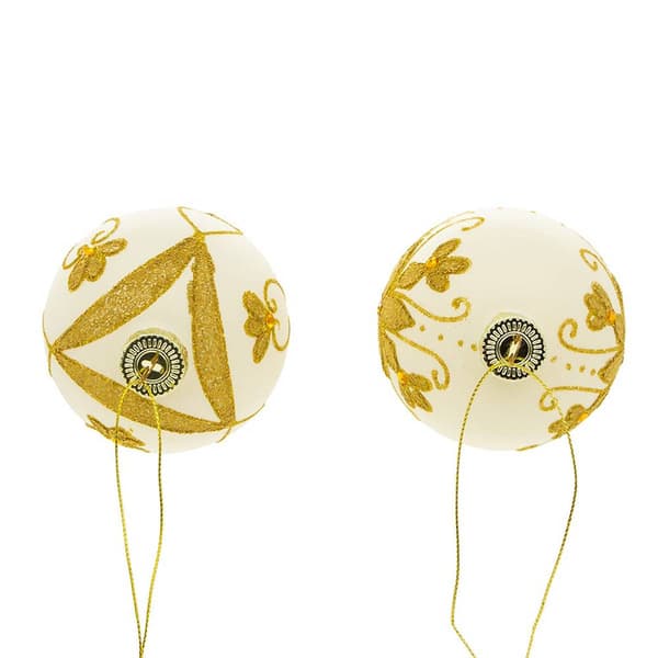 Kurt Adler 80mm White Balls w/ Gold Beads 6pc. Set